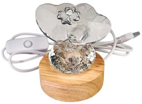 Generico DLM-A1519 Bomboniera Lampada a led coppia cuori in cristallo brillante cm 7x7x7 e piastra quadrifoglio portafortuna con Calice utile Icona per la Comunione di un bambino o bambina