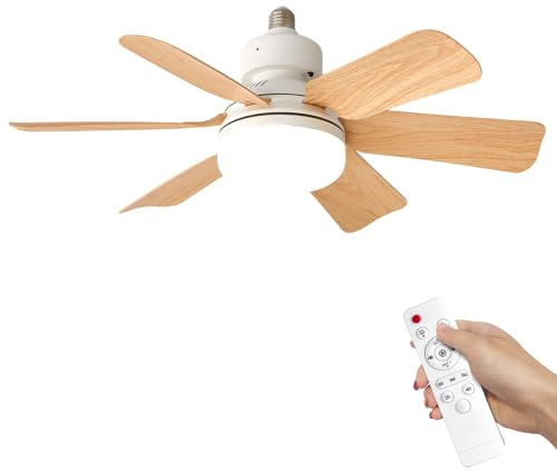 Ventilador de techo de 52 cm con luz E27, ventilador de techo silencioso de 40 W, lámpara de techo con ventilador LED 2400 lm, 3 velocidades 3 colores, mando a distancia con temporizador para salón