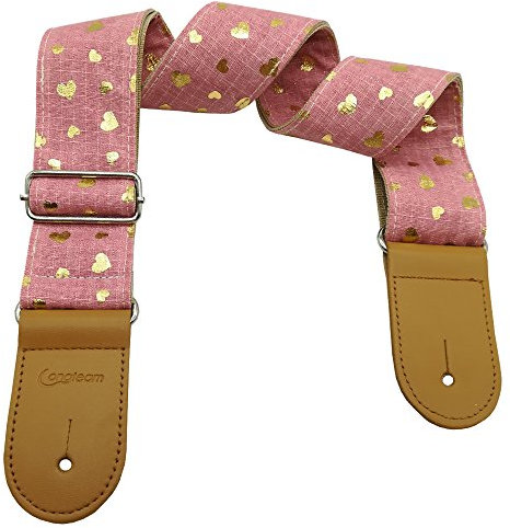 Xinlinke Gitarrengurt für Mädchen, Baumwolle, Herzmuster, für E-Akustikgitarre, Bass, Musikzubehör, rose, L