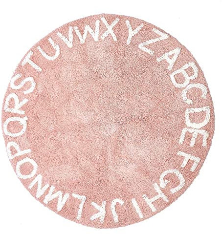 Wonder Space Handgemachte ABC Alphabet Kinderspielmatte - Rutschfester Lernteppich aus Weicher Baumwolle mit Lernbuchstaben, Ideale Bodenteppichdekoration für Innenräume, Rosa