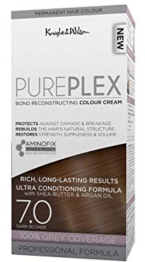 Knight & Wilson PurePlex Dark Blonde Permanent Hair Colour Dye. Protect, Restore and Nourish with Aminofix. 7.0 Dark Blonde. 100% Grey Coverage.