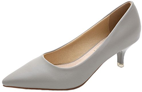 WUIWUIYU Women's Girls' Fashion Pointed Toe Kitten Heel Pump Shoes Size 6 Gray