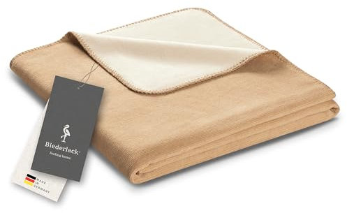 biederlack® samtig-weiche Kuscheldecke aus Baumwolle und Polyacryl I Made in Germany I Öko-Tex I nachhaltig produziert I beige Wohndecke Double Optic in Creme-Natur I Sofa-Decke in 150x200 cm