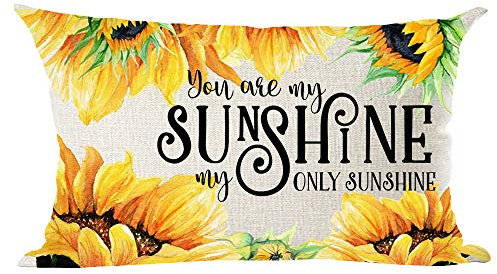ramirar Tinte Ölgemälde Aquarell Gelb Orange Sonnenblumen You Are My Sunshine Dekorativer Lendenwirbelkissenbezug Kissen Home Wohnzimmer Bett Sofa Auto Baumwolle Leinen rechteckig 30,5 x 50,8 cm