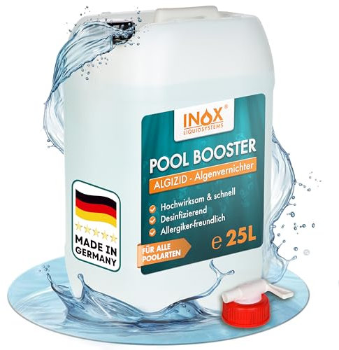 INOX® Pool Booster 25L – Hochwirksames Algizid für Pool | Flüssiger Algenvernichter mit Klareffekt | Desinfizierendes Pool Reinigungsmittel gegen Algen, Bakterien & Keime