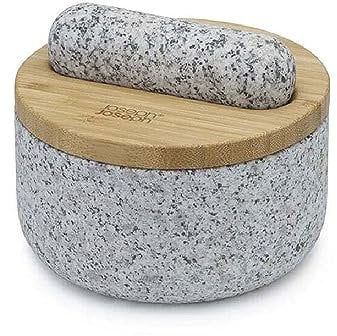 Joseph Joseph Dash Pestle and Mortar, Natural Granite with Bamboo lid, spice grinder and herb crusher