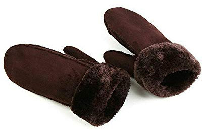 Springcmy Damen Kunstfell-Handschuhe, volle Figur, Fäustlinge, Kunstfell, Wildleder, Outdoor, dick, warm, Handschuhe mit Umschlagmanschette Gr. Einheitsgröße, Ein Braun