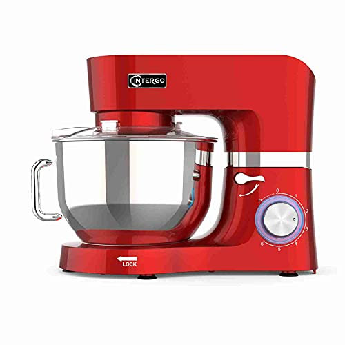 Küchenmaschine 1500W Knetmaschine mit 6,2L Edelstahlschüssel, 6 Geschwindigkeiten, Rührmaschine Teigmaschine inkl. Rührbesen, Knethaken, Schlagbesen, Spritzschutz und Teigschaber, Rot