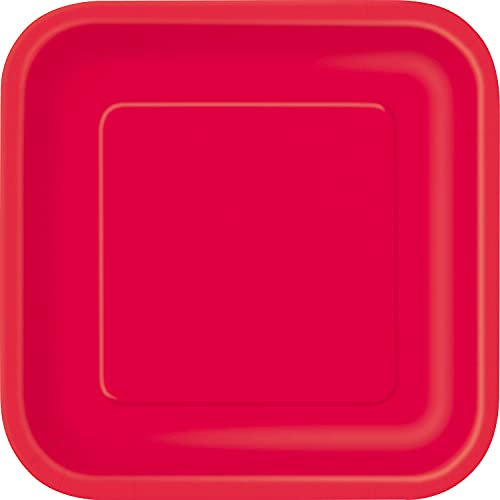 Unique- Platos Cuadrados de Papel Ecológicos-18 cm Rojo-Paquete, sólido, Color red, 16 unidades (31502EU)