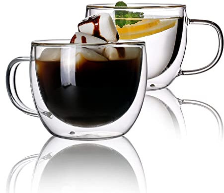 CNGLASS Doppelwandige Gläser 240ml/8oz, Isolierte Kaffeetassen Glas 2er Set, Klare Kaffeegläser Tassen mit Henkel für Latte Macchiato Cappuccino