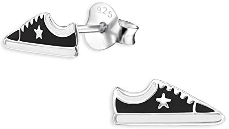 Monkimau Kinderohrringe Turnschuhe Ohrstecker aus 925 Sterling Silber schwarz emailliert
