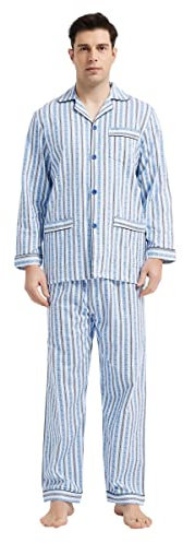 GLOBAL Herren Nachtwäsche Flanell Herren Pyjama Baumwolle Sets Langarm Herren Schlafanzug Lang Zweiteiliger Hausanzug PJ Set Loungewear Weihnachts Geschenk S-XXL