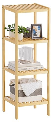 SMIBUY Bathroom Storage Shelf, 4-Tier Bamboo Rack Organizer, Multifunctional Shelving Unit for Living Room Bedroom Kitchen (Natural)