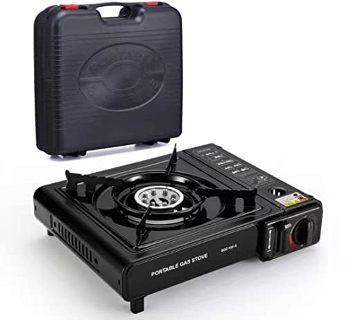 PERPETUAL Hornillo de Camping Portátil y Compacto, 1 Fuego, Potencia 2.670 W. Cocina cartucho gas portátil. Para Acampada y Senderismo, con Maletín de Transporte.