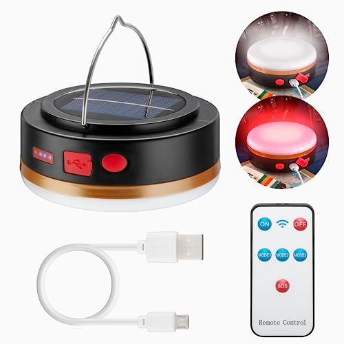 goobay 60344 LED Solar Campinglampe mit IR Fernbedienung / Camping Beleuchtung / Outdoor Lampe / Hängelampe / 6 Leuchtmodi / 3,7 V, 2000 mAh / Powerbank Funktion / Aufladen von USB A Geräten