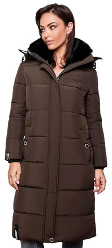 MARIKOO Damen Winter Steppjacke Lang B936 [B936-Relizi-Dark-Choco-Gr.XXL]
