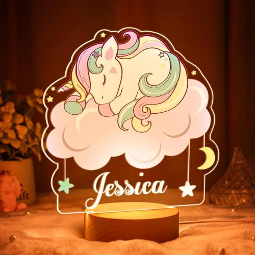VEELU Nachtlicht Kinder Personalisierte Einhorn LED Lampe Geschenke Baby mit Name Arcyl Nachtlampe Raumdekoration Geschenk für Mädchen Junge Kinder Geburtstagsgeschenk