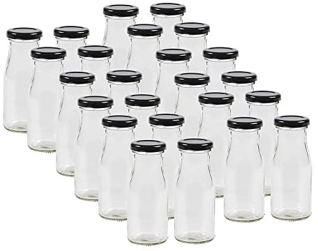 Vitrea 24 leere Glasflaschen Flaschen 263ml mit Schraub-Deckel Schwarz zum selbst befüllen von Milchflaschen, Saftflaschen, Smoothie Flaschen TO43