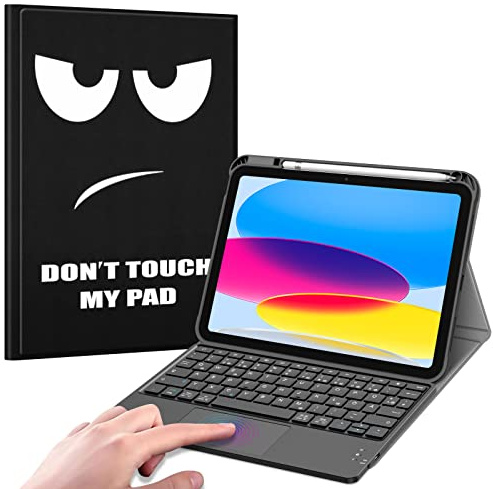 FINTIE Tastatur Hülle für iPad (A16) 11./10. Generation (11/10.9 Zoll) | Magnetisch abnehmbare deutsche Bluetooth-Tastatur mit Touchpad, weiche Schutzhülle mit Stifthalter, Don't Touch