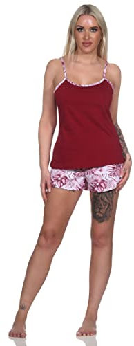 Normann Ärmelloser Damen Spaghetti Träger Shorty Pyjama in floralem Print, auch in Übergrössen, Farbe:rot, Größe:48-50