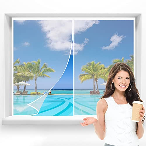 Magnetic Screen Windows 80x165cm White Reinforced Heavy Duty Mesh Screen Doors Magnets,Anti-Tearing Insect Fly Mesh Washable Mesh for Single Front Patio Sliding Door