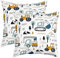 BAU Kissenbezüge 45x45cm für Couch Schlafsofa 2er Set Kissenbezüge Cartoon Ausrüstung LKW Dekorative Sofakissen Couchkissen Kissenhülle Auto Bagger Traktor Fahrzeuge Weiß Kissenbezug