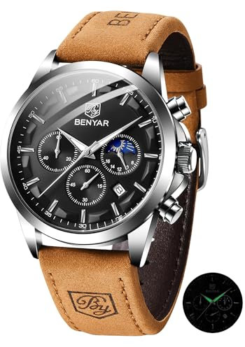 Benyar Herrenuhr Uhren Herren Wasserdicht Herrenuhren Chronograph m?nner Armbanduhr für Herren Eleganz Lederarmband/Edelstahl Quarz Geburtstags/Weihnachts Gold/Silber/Blau/Schwarz