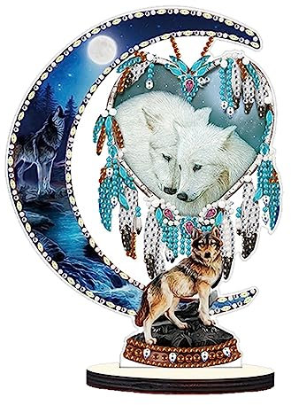 Starnearby DIY Diamond Painting Traumfänger, Diamantmalerei Wolf, Speziell geformten Diamant Malerei Dreamcatcher Wolf Kunst Set für Anfänger Zuhause Deko(C)