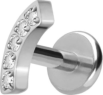 PIERCINGLINE Titan Labret mit Push Fit BOGEN + 5 KRISTALLE Piercing Ohr Helix Tragus Conch Silberfarben 1,2x7 mm