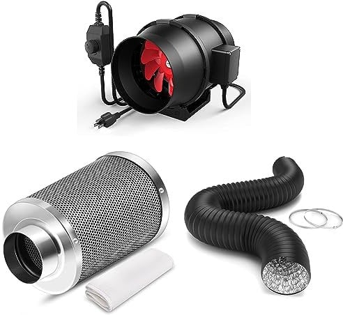 iPower 6 Inch 395 CFM Inline Fan with Speed Controller, Carbon Filter and 8 Feet Ducting, Heating Cooling Booster Exhaust Blower for Hydroponics Grow Tent Ventilation Indoor Gardening, Black