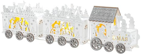 Bonetti LED Weihnachtszug aus Holz mit warm-weißen Lichtern beleuchtet, weiß lackiert, ca. 40 cm lang, X-Mas Zug