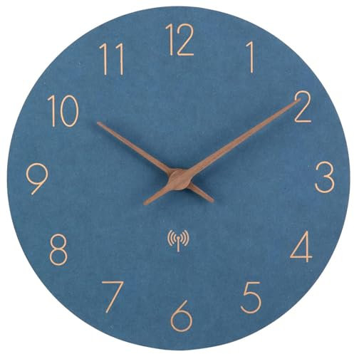 ACCSHINE Funkuhr MDF Holz Wanduhr Ohne TickgeräUsche Lautlos 30cm Quarz Batterie Groß Einfach zu Lesen für Zimmer Zuhause KüChe Schlafzimmer Büro Schule (Blau)