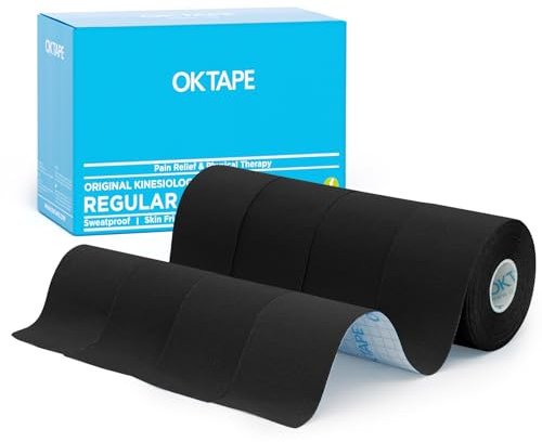OK TAPE Basic Kinesiologie Tape, Grundlegendes Ursprüngliches Elastisches Sportband für Unterstützung und Erholun, 5cm x 5m,4 Rollen,Schwarz