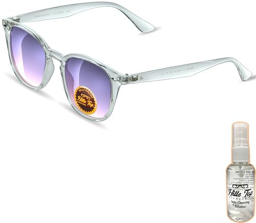 HILLS TOP Gafas de Sol Polarizadas con Spray Limpiador de Gafas y Paño de Microfibra, UV-400 Protección, Hombre y Mujer, Unisex Adulto, Vintage, Clásico (Transparente) Lentes de Color Morado