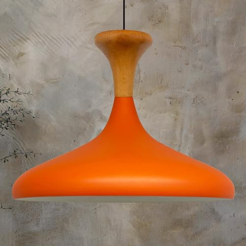 bamyum Champion Pendelleuchte aus Holz, 35 cm Hängelampe Metall E27 Moderne Esstisch Lampe, Skandinavisch Pendellampe für Schlafzimmer Wohnzimmer Küche Esstisch, Küchenlampe Hängend Orange