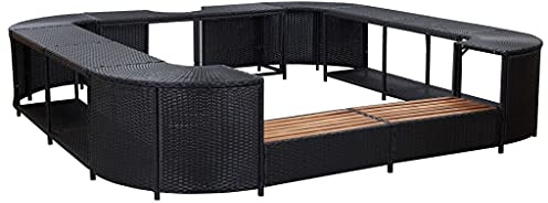 Hommdiy Whirlpool Umrandung mit 2 hölzernen Spa-Stufen Spa Poolumrandung für Schwimmbecken Quadratisch Schwarz 268x268x55cm Poly RattanSchwarz
