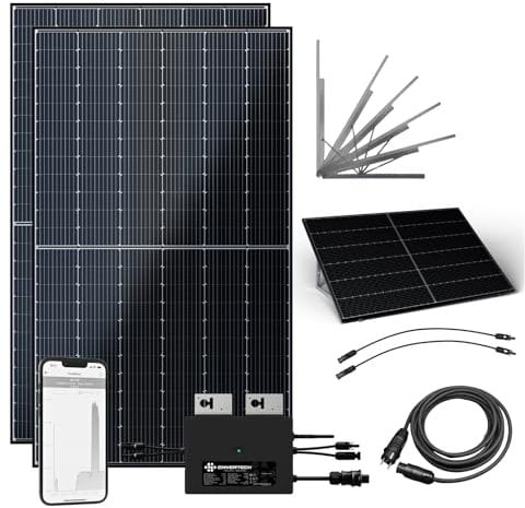 flex-energie Balkonkraftwerk Komplettset 900Wp I 2x450Wp Solarmodule, Envertech EVT800-B Wechselrichter, Universalaufständerung & 5m Kabel I Bifaziale Solaranlage für Stromgewinnung von Zuhause