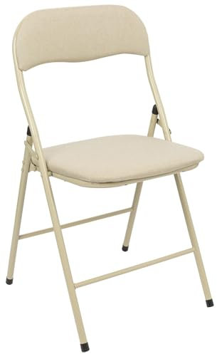 Harbour Housewares 1x Beige Stoff Gepolstert Klappstuhl aus Metall - Leicht Tragbar Drinnen Draussen Küche Büro Garten Essen Schreibtischstühle