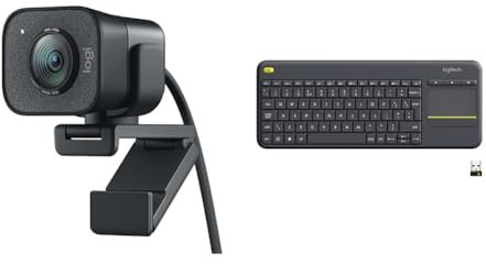 Logitech StreamCam – Live Streaming Webcam for Youtube and Twitch & K400 Plus Wireless Touch TV Keyboard With Easy Media Control and Built-in Touchpad