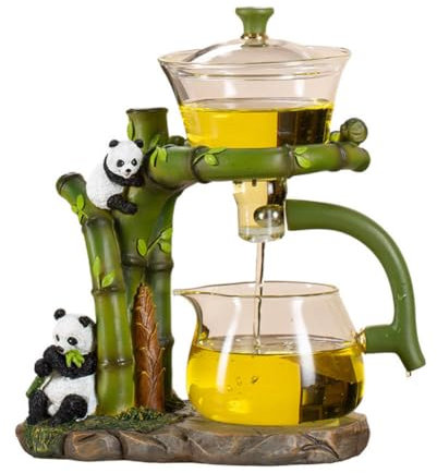 MYBAQ, Service à thé en verre panda magnétique de haute qualité pour un usage domestique, service à thé en verre Kung Fu, théière paresseuse, ensemble à thé semi-automatique, pour infuser des thés en