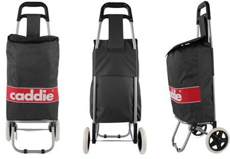 Einkaufstrolley 25 Liter, Einkaufsroller Einkaufswagen klappbar Shopping Trolley Einkaufhilfe, Höhe 91cm, Schaumgummi-Reifen, wasserdicht (Schwarz)