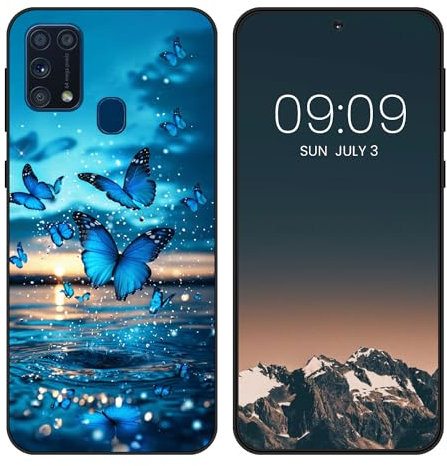 WUACYEAMING für Samsung Galaxy M31 Prime Hülle,Mode Schutzhülle Schwarz Handyhülle mit Aesthetic Muster Weich Silikon Dünn TPU Stoßfeste Kratzfest Schutzhülle Cover-Schmetterling