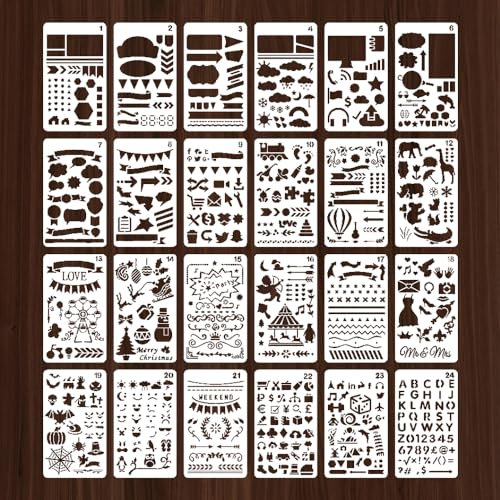 HLIWS Malschablonen Set-24 Stücke Wiederverwendbare Stencil Schablonen,Zeichenschablone,für Scrapbooking,Kartenbasteln und DIY-Kunstprojekte