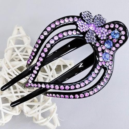 Grande pince à cheveux, pince à strass à tête plate française, pince à griffes incurvées pour femmes, pince à Crocodile pour cheveux épais et épais, pince à bec de canard robuste (violet)
