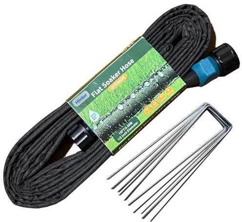 Hlinker 2025 Flacher Tropfschlauch, 4,5 m, mit Pfahl für Garten, verbindbarer Tropfschlauch, DIY, automatisiert, Gartenbewässerungssystem, spart 81% Wasser, zweilagiges, auslaufsicheres Design,