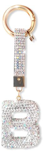 ZVRSUA Schlüsselanhänger Buchstabe B mit Glitzer Strass für Mädchen und Frauen，Schlüsselanhänger Alphabet/Name,Bag Charms,Rucksack Anhänger，Geschenke für Damen Mädchen，Keychain Silber(B)
