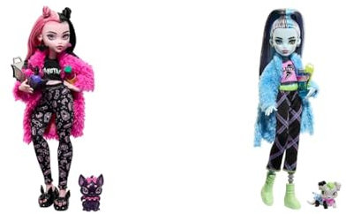 MONSTER HIGH Puppen- und Übernachtungszubehör & Puppe und Sleepover-Zubehör, Frankie Stein Puppe mit Haustier Hund Watzie, Creepover Party, HKY68