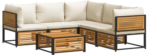 vidaXL Garten Sofa Garnitur 6-TLG., Gartenmöbel Set mit Kissen, Sitzgruppe für Garten Terrasse, Lounge Sitzgarnitur, Massivholz Akazie