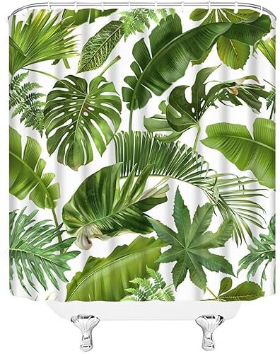 Luowenji Duschvorhang 240x200 Tropische Pflanzen Shower Curtains 3D Duschvorhang Monstera-Palmenblätter Antischimmel Duschvorhänge für Badewanne Waschbar Textil Badezimmer Vorhang A.167