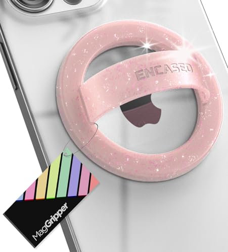Encased Magnetic Phone Grip Holder (Compatible with MagSafe) Thin Silicone Finger Loop Ring for iPhone (Pink Glitter)